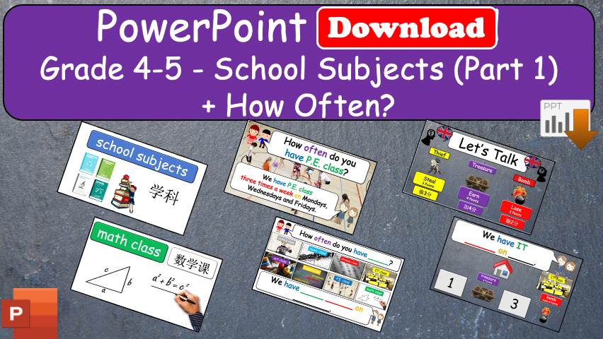 Grade 4-5 - ESL Lesson - School Subjects (Part 1) + How Often? - PowerPoint Lesson