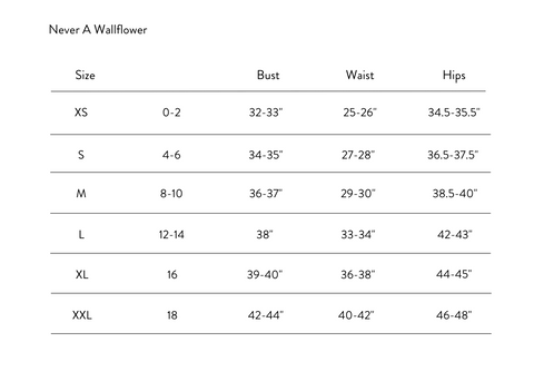 Size Chart - Never A Wallflower