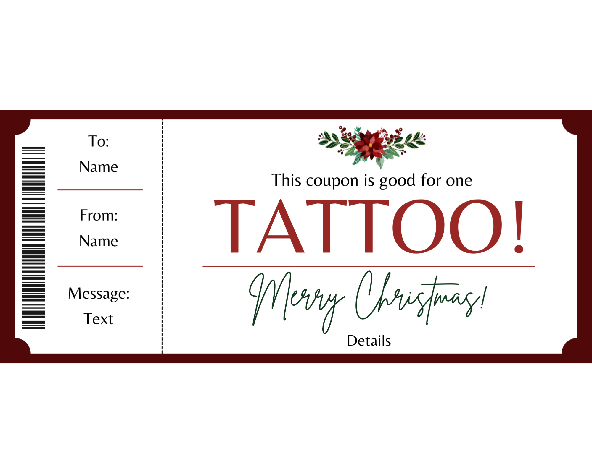 Tattoo Gift Certificate Rose Design Get Inked Gift Card Voucher You  Personalize With CORJL INSTANT DOWNLOAD Printable - Etsy