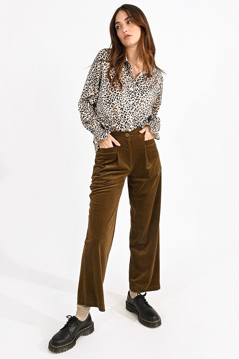 Molly Bracken Velvet Flare Pants Camel - Starlet