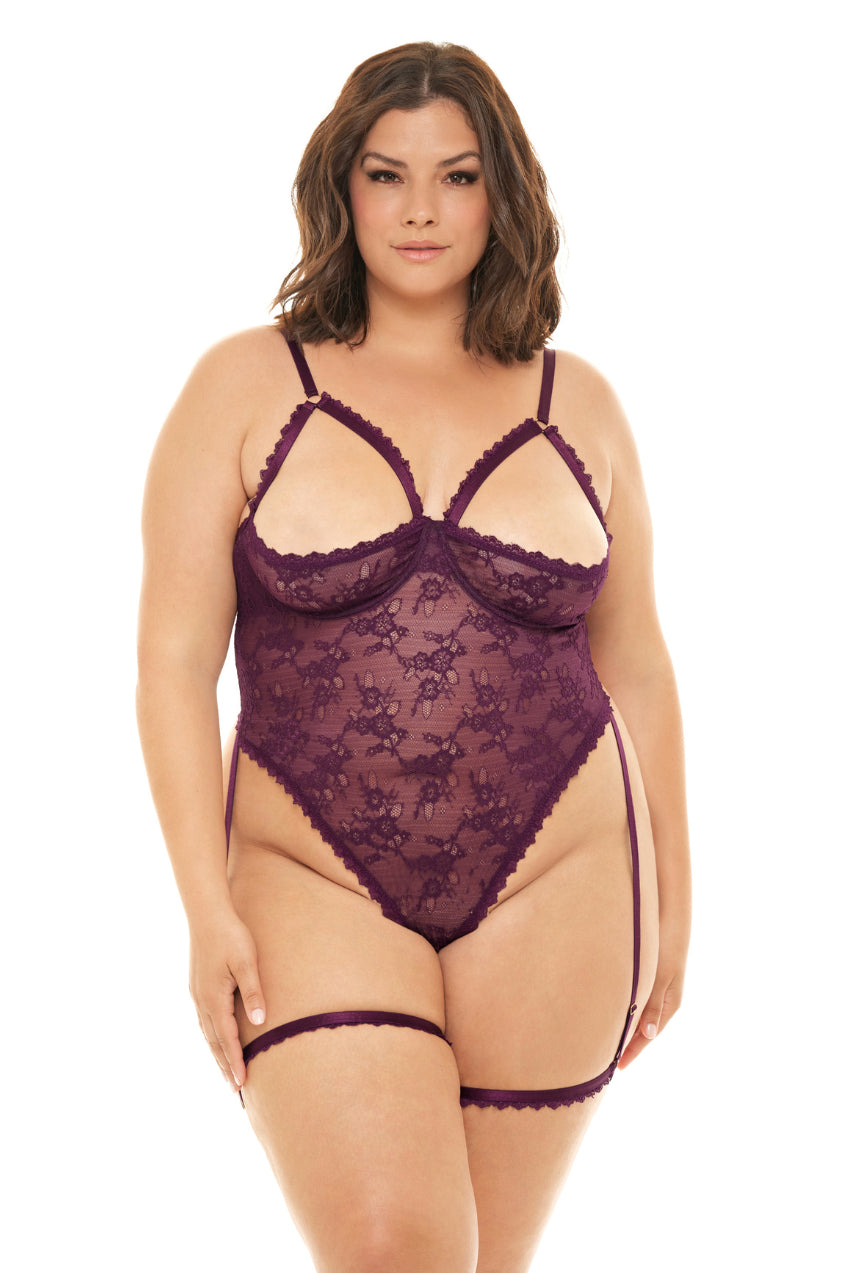 Sexy Surprise Peek-a-Boo Ribbon Floral Lace Open Back Teddy