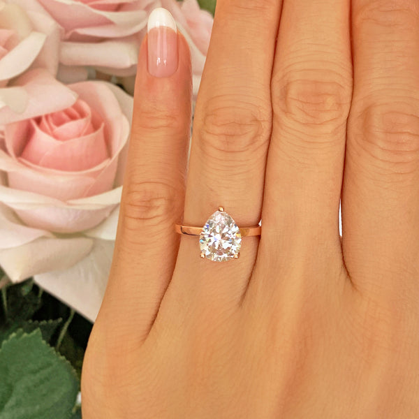 3 ct Pear Solitaire Ring - Rose Gold 