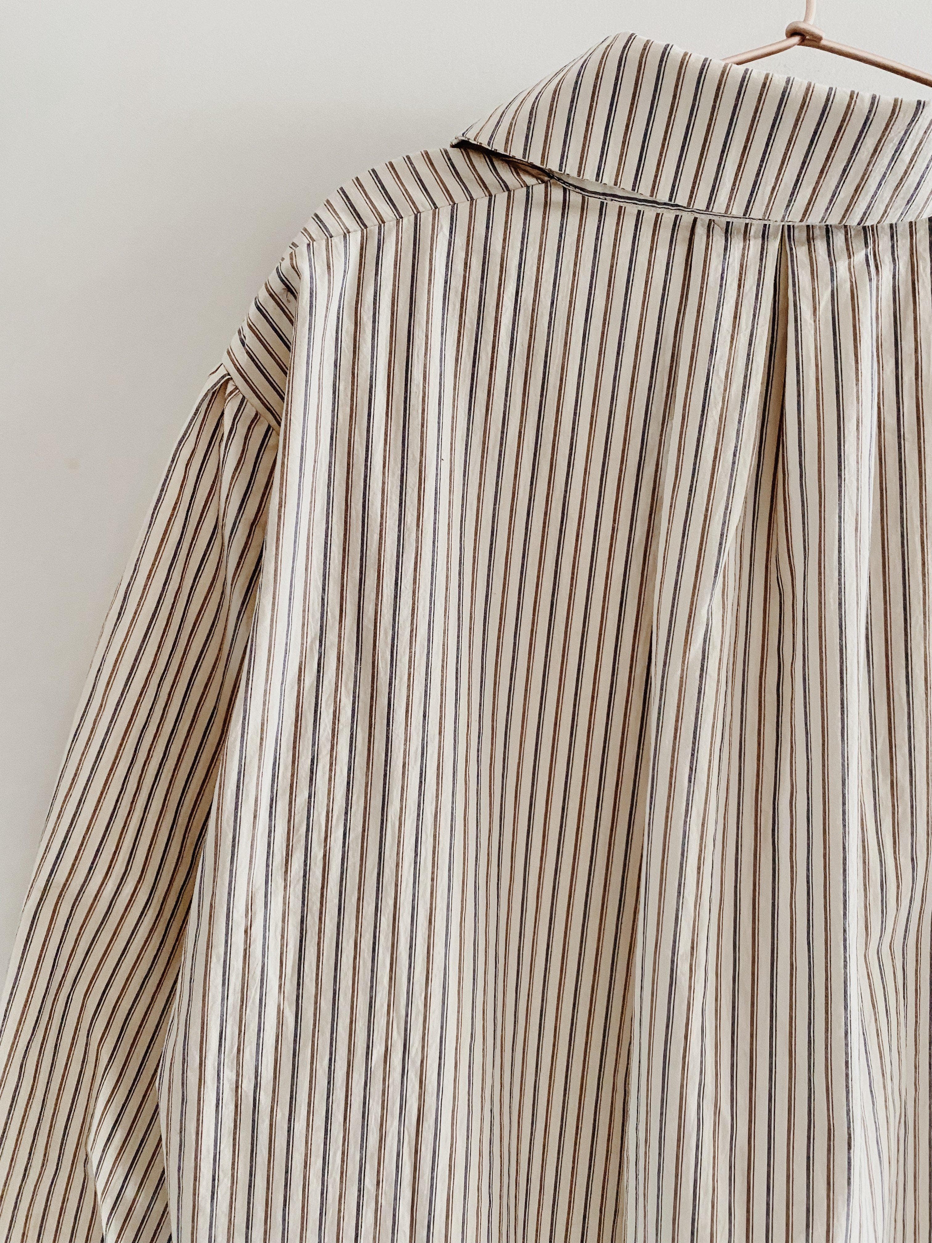 alice japanese stripe cotton shirt in brick/navy/ecru