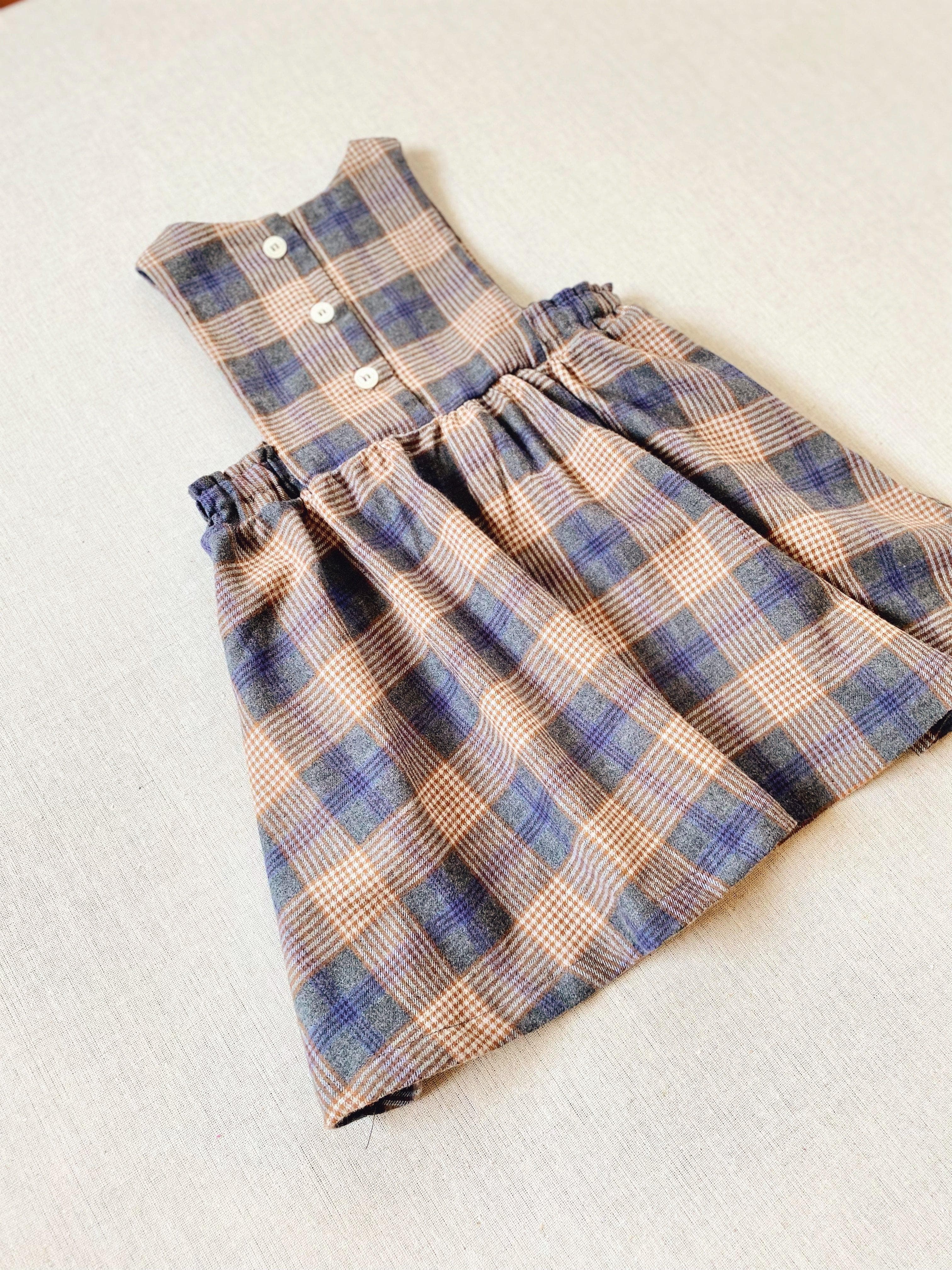 alice pinafore in classic gris plaid