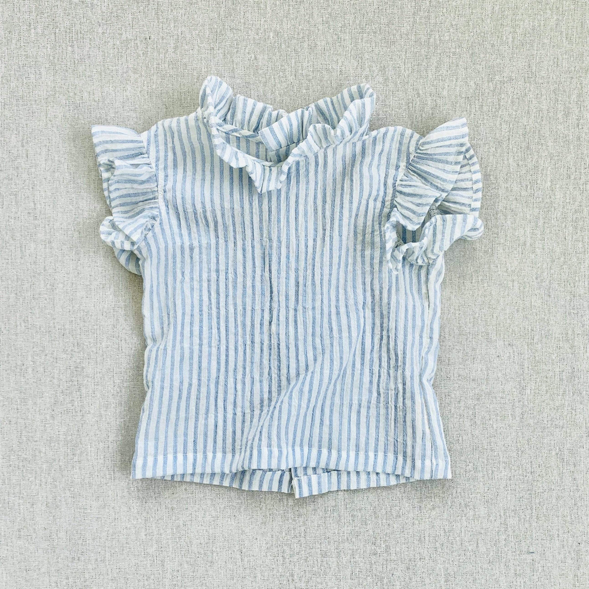 loulou blouse flutter sleeve in pale blue stripe gauze – mabo