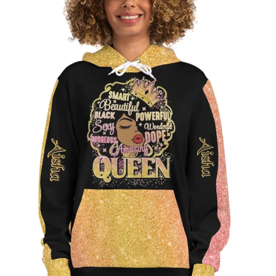 Black Queen Afro Women Personalized Hoodie with Your Name