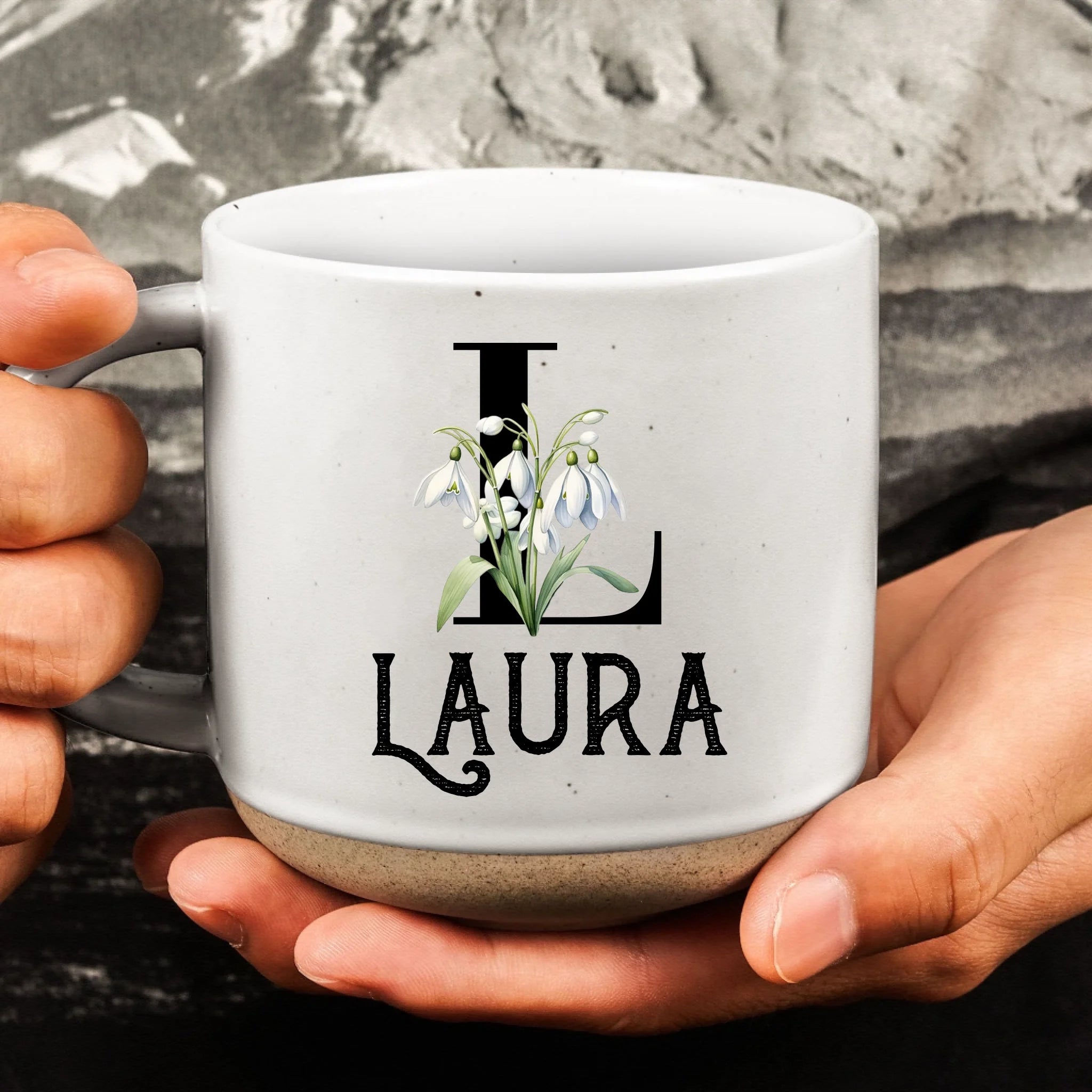 Custom Birth Flower Pottery Mug – Personalized Birthflower Birthday Pottery Mug