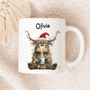 Custom Grumpy Christmas Highland Cow Ceramic Coffee Mug – Highland Cow Mug - marketpresent