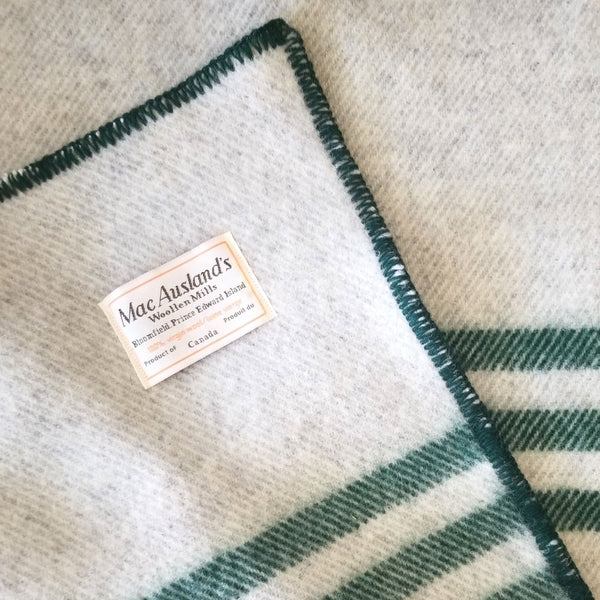 Wool Blanket (Light Grey w/Forest Stripes) by MacAusland's Woolen Mills ...