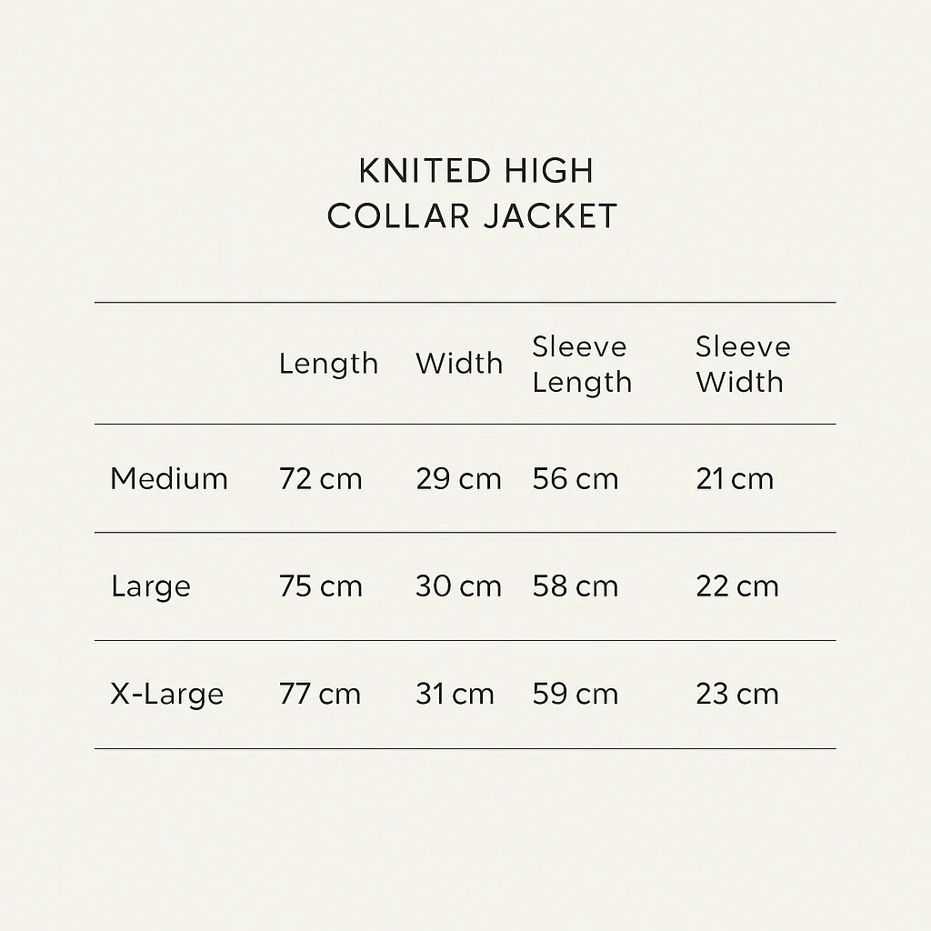 Knitted High Collar Jacket Size Chart