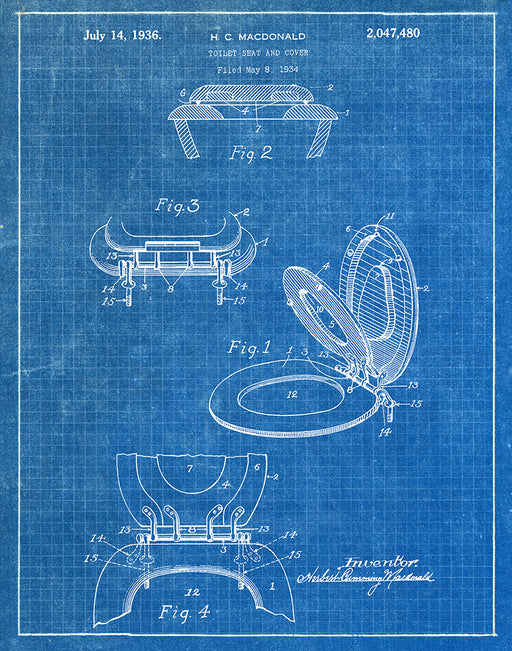 Toilet Paper Roll by S. Wheeler Patent Drawing - Blueprint Style | Art  Board Print