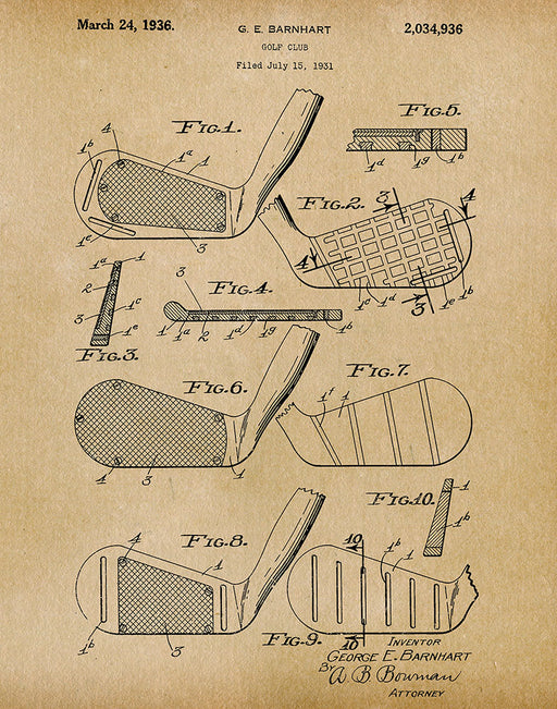 Golf Club 1949 Patent Art by Prior Art Design