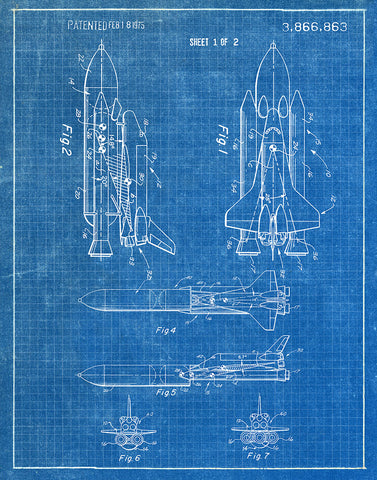 Space Shuttle 1975 - Patent Art Print - Blueprint – Fresh Prints of CT