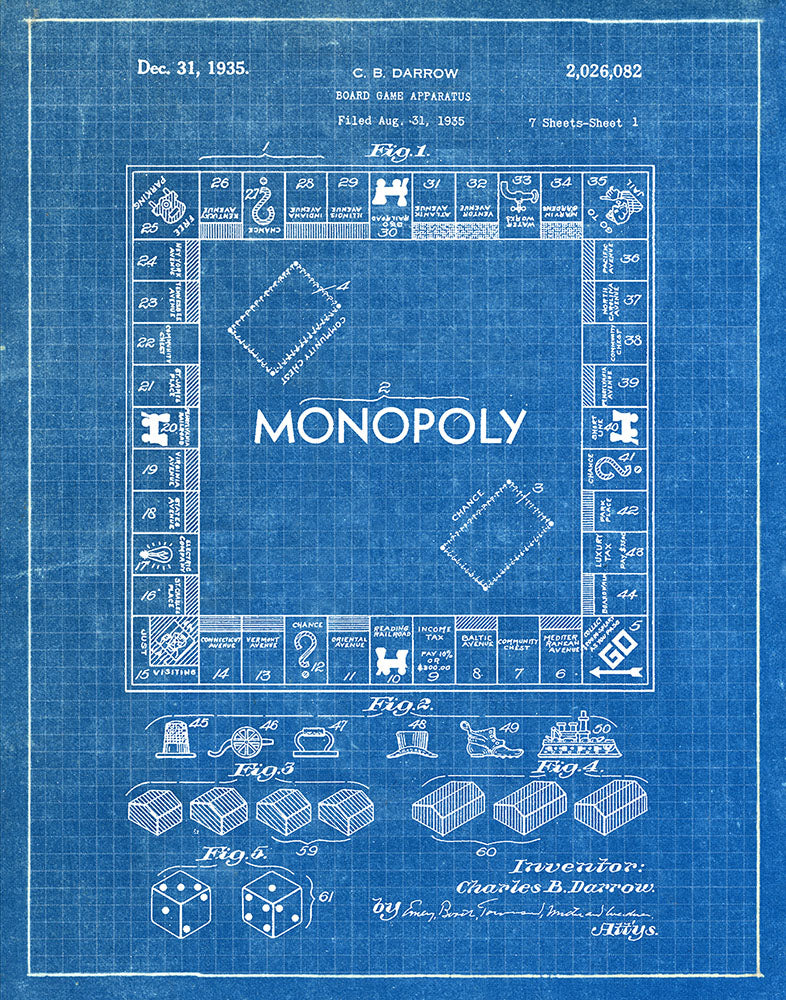 Monopoly Game 1935 - Patent Art Print - — Fresh Prints of CT