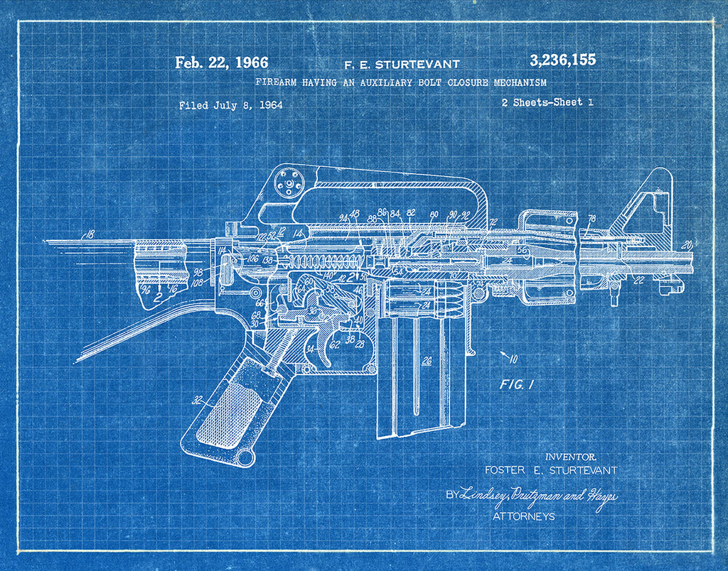 Sturtevant Firearm 1966 - Patent Art Print - Blueprint – Fresh Prints of CT