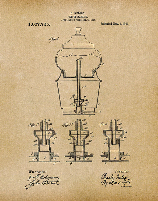 Vintage Parchment Coffee 2 Part Percolator 1894 Patent Poster Wall Art,  Canvas Prints, Framed Prints, Wall Peels