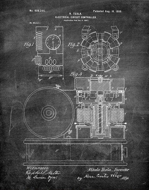 Tesla Electric Circuit Controller Patent drawing - – JTM VINTAGE