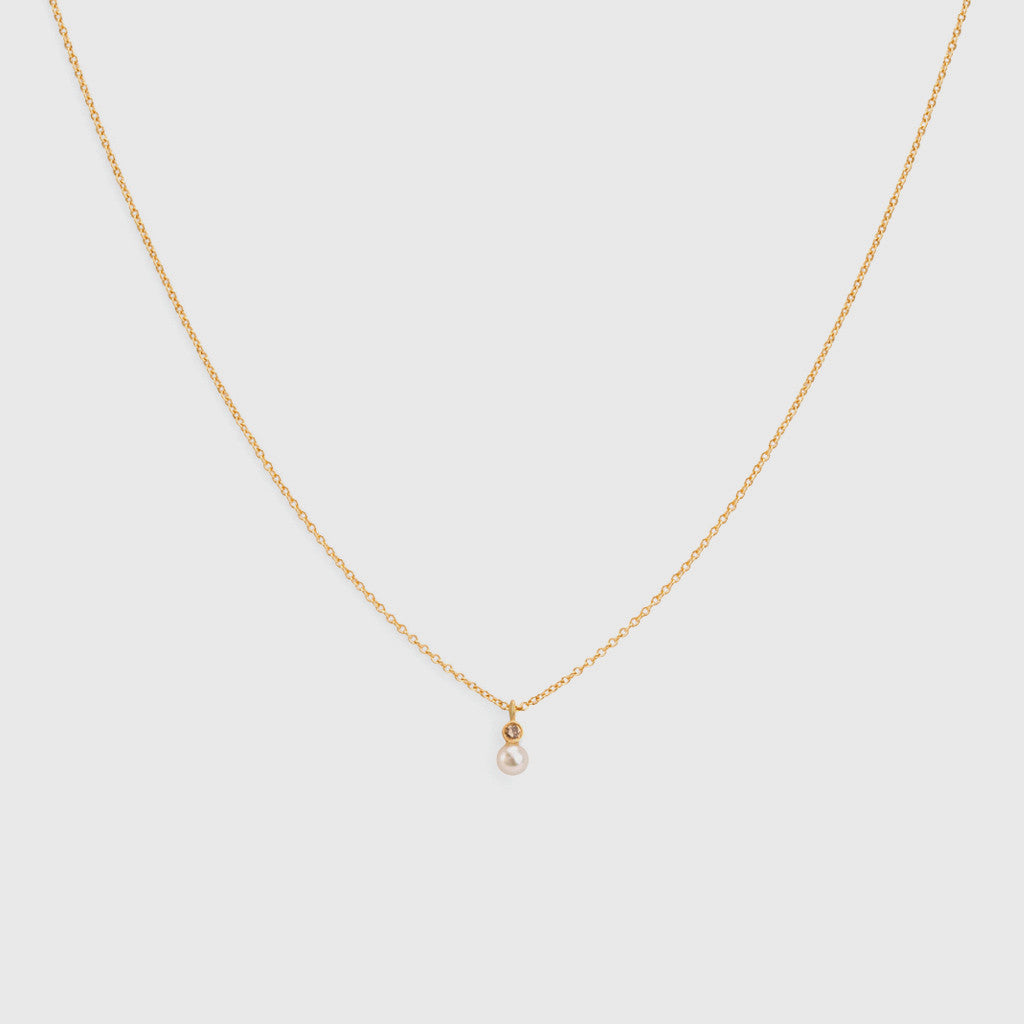 Mixed Media Pearl/Brown Diamond Necklace - 18K Yellow Gold