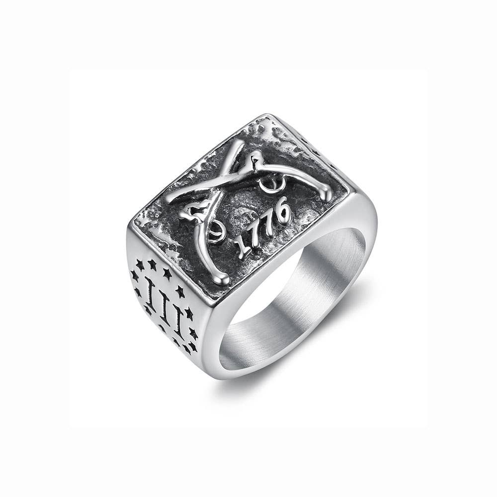 SEVEN50 - RECTANGULAR DOUBLE GUNS CROSS SIGNET RING