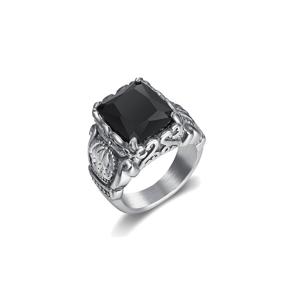 SEVEN50 - BLACK STONE GOTHIC CROWN SIGNET RING