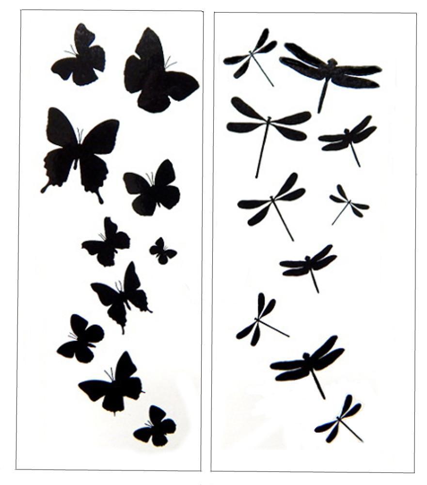 Solid Black Butterfly & Dragonfly Temporary Tattoos 6 Sheets