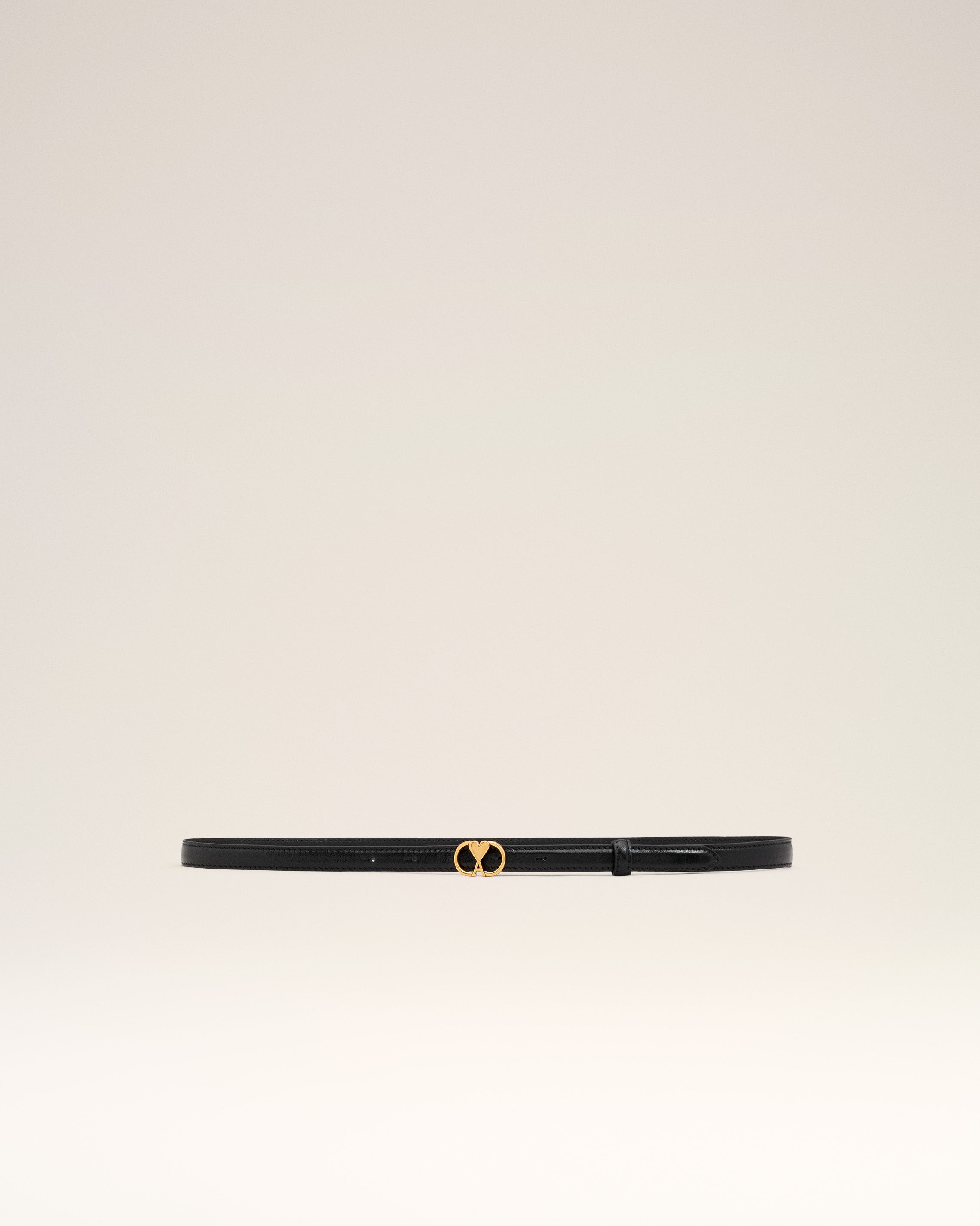 Ami Alexandre Mattiussi Black Leather Ami De Coeur Thin Belt Black In Black/vibrated Brass