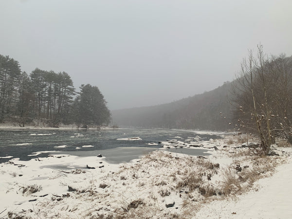 Delaware River in Winter Snow Fall