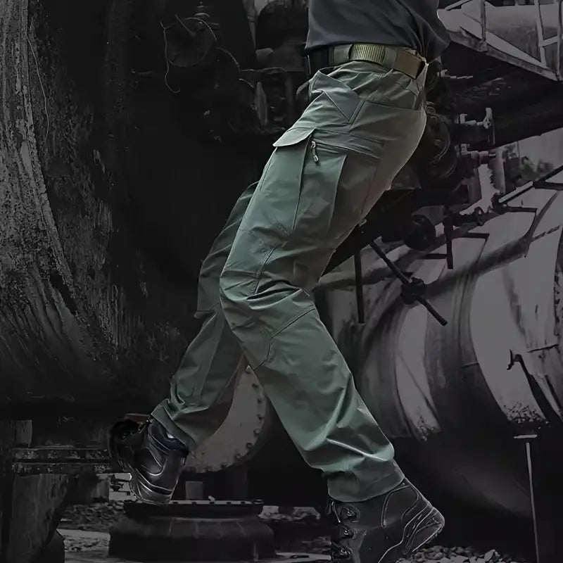 Pánské cargo kalhoty, strečový materiál s několika kapsami, standardní střih, pratelné v pračce, elastický pas pro pohodlné každodenní nošení, odolné, outdoorové, turistické, ležérní, pracovní, volnočasové cargo kalhoty, podrobnosti o produktu 5
