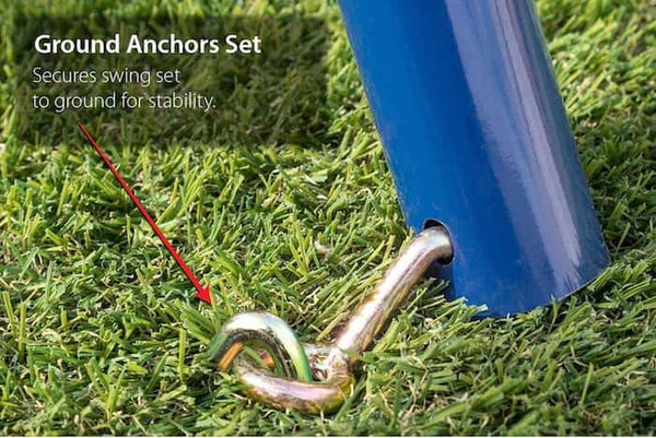 A swing set properly anchored to the ground.
