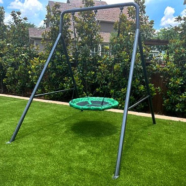 gobaplay Single Swing Set with the green Round Platform Swing attached.