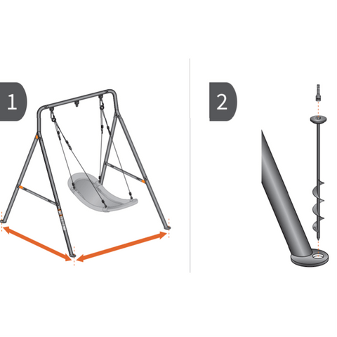 Depiction of how to anchor a swing set from an instructions manual.