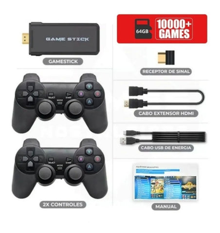 Promoção! Mini Stick Vídeo Game Portátil Retro 10000 Jogos 2 Controles Sem  Fio