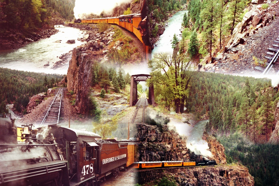 collage of trains on the mountain