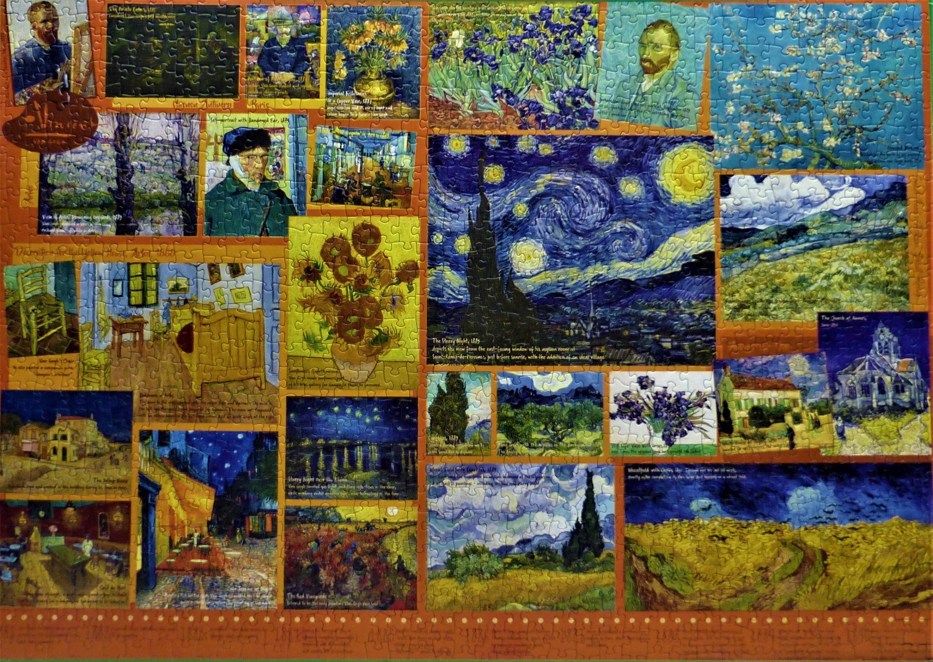 Collage of Van Gogh's art work in an assembled puzzle