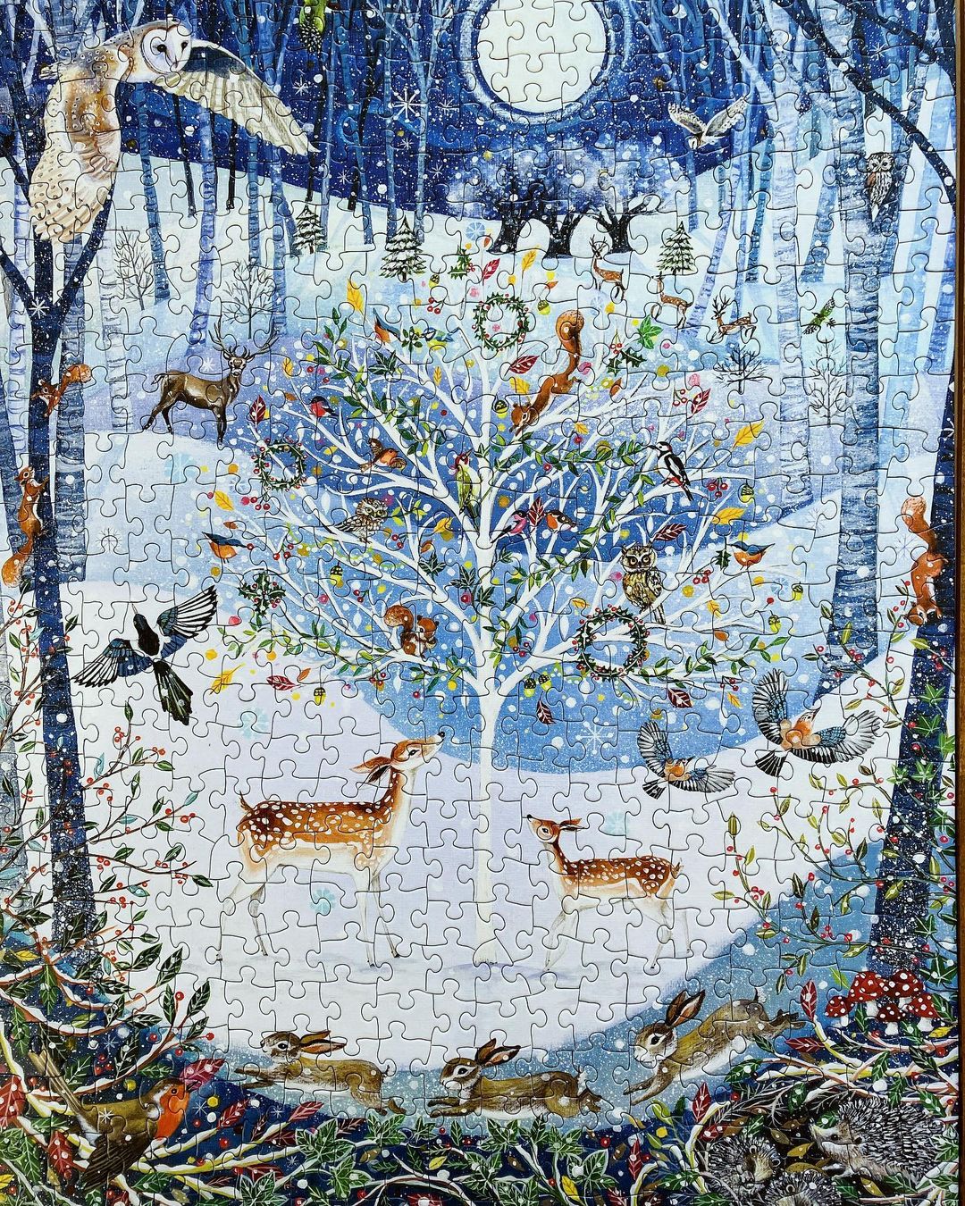 Winter Woodland puzzle with snowy landscape, woodland creatures and moonlight