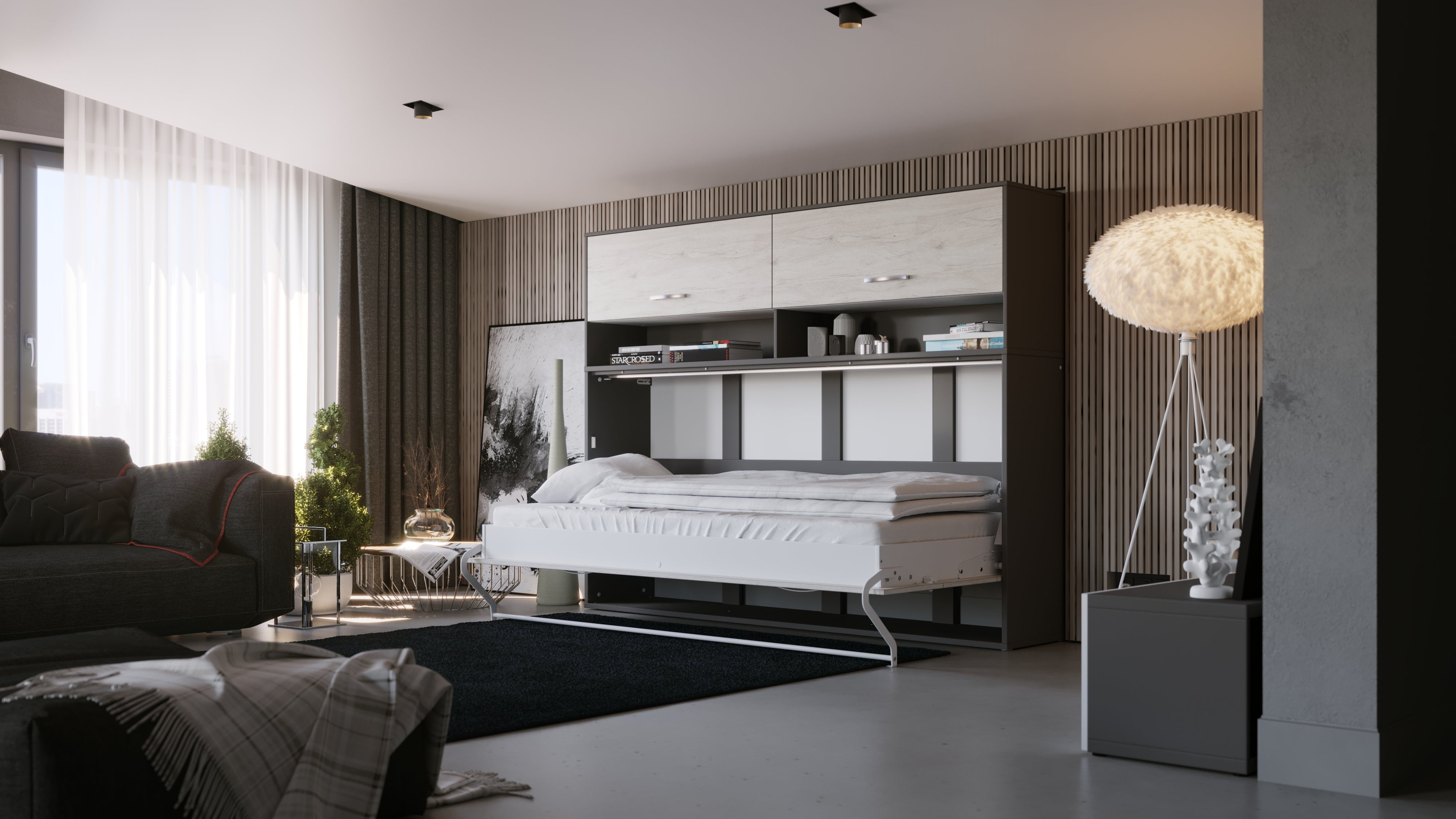 Maxima House - Invento Horizontal Murphy Bed with Cabinet & European Full XL Mattress Included
