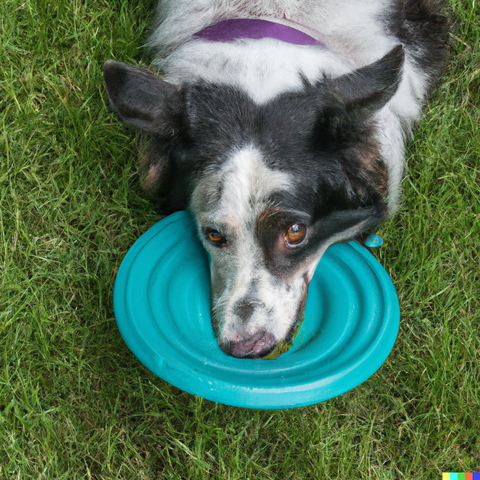 Dog drinking from Frisbee