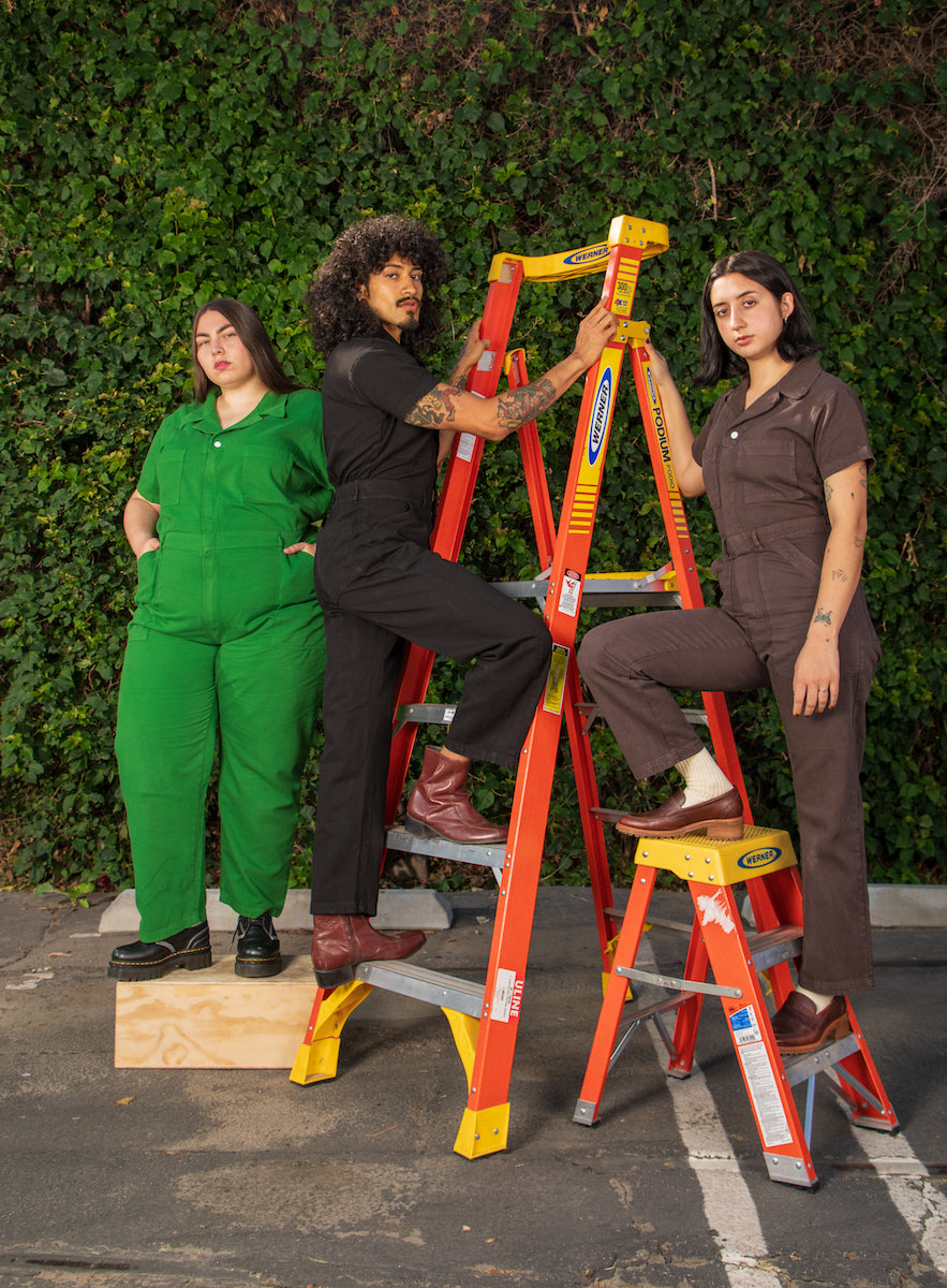 Models Marielena (Lawn Green,)Jesse (Black), and Betty (Espresso Brown) are all wearing Short Sleeve Jumpsuits.