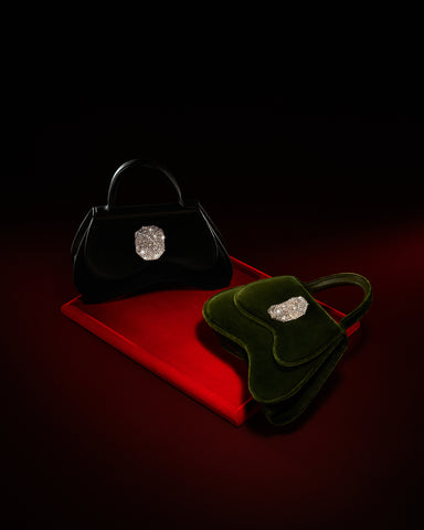 Women's Green Velvet Handbag with Embellishment Malone Souliers