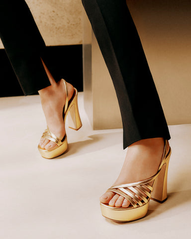 Women's Designer Metallic Platform Sandals from the AW23 collection by Malone Souliers