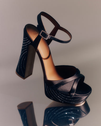 Women's Designer SS23 Black Satin Platform Shoes | Malone Souliers