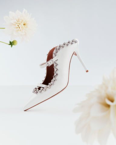 Women's luxury Bridal 85mm White Satin Heeled Mules Malone Souliers