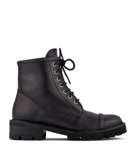 Black Chunky Leather Combat Boots