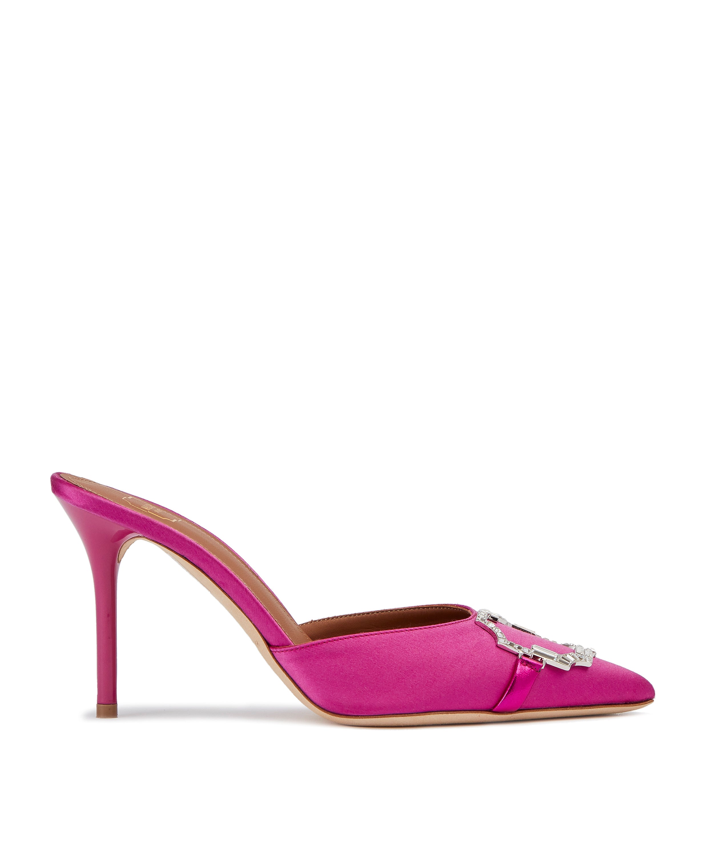 Missy 85mm Stiletto Heel Pink Satin Mules | Malone Souliers