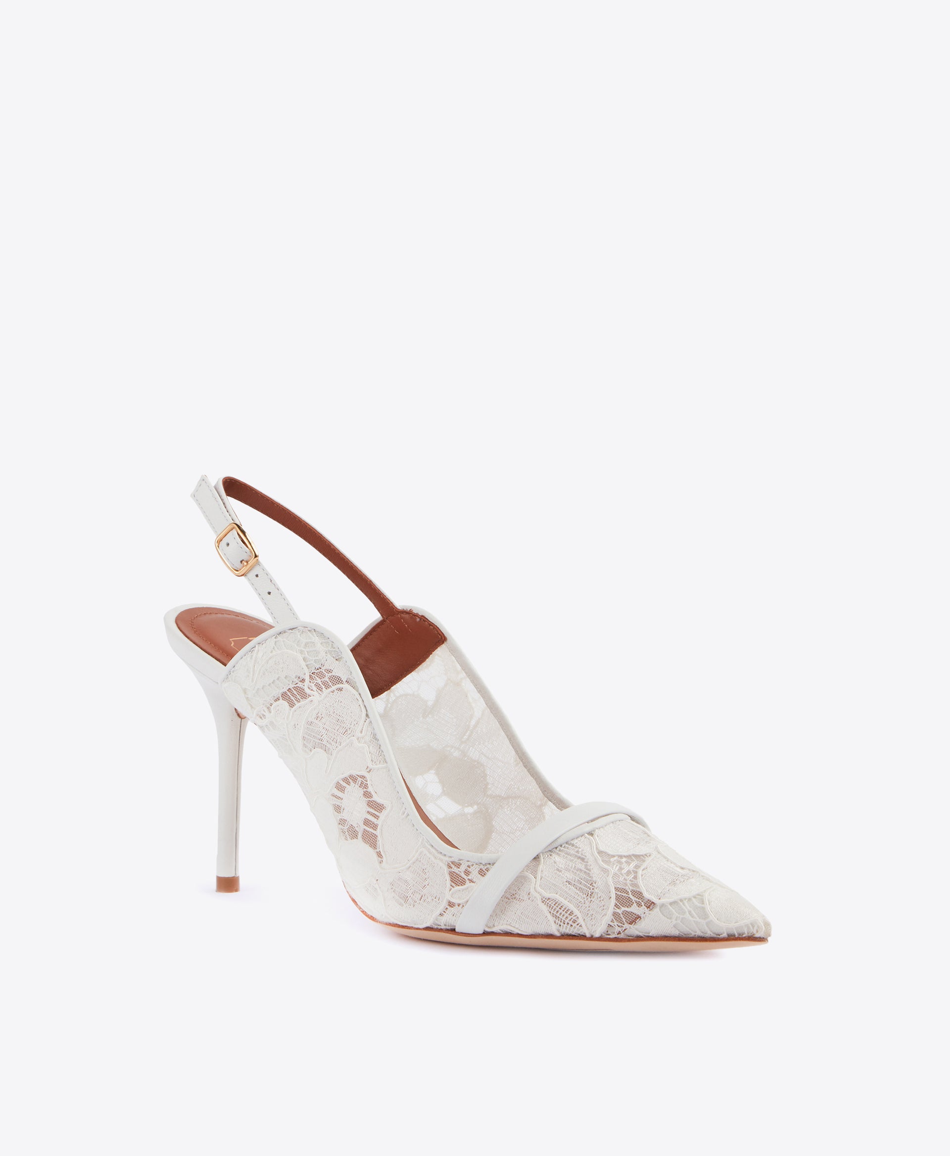 Marion 85mm White Lace Slingback Bridal Heels | Malone Souliers