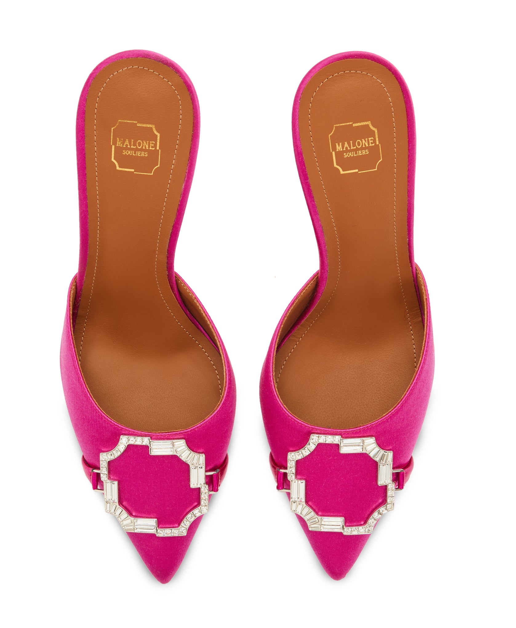 Missy 85mm Stiletto Heel Pink Satin Mules | Malone Souliers