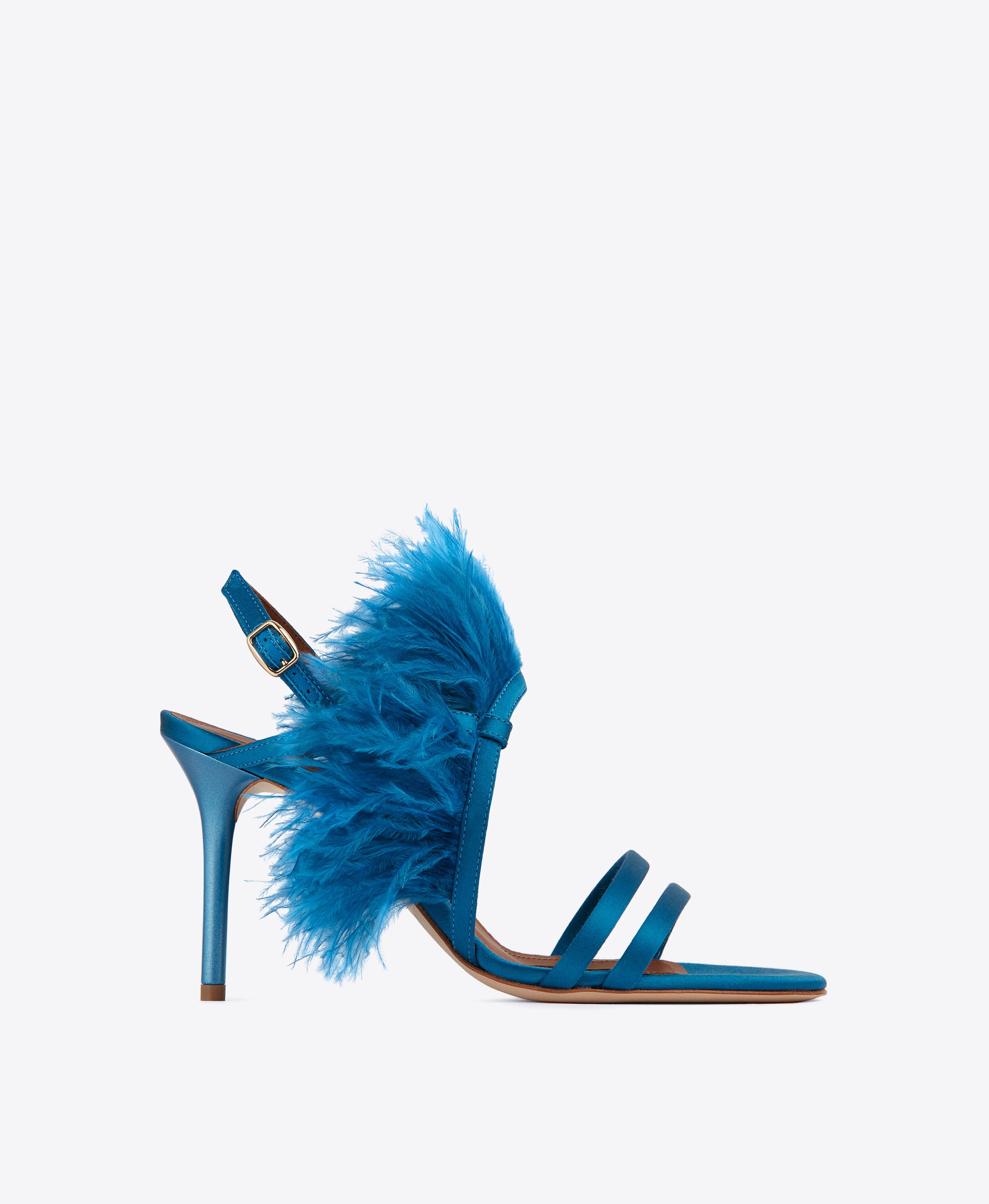 Sonia 85mm Blue Feather Satin Heel | Malone Souliers