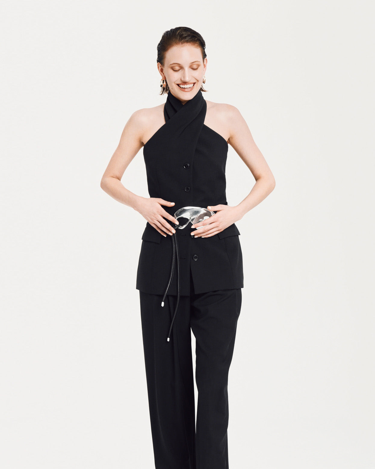 Kaito Vest and Odile Pants in Lightweight Wool Worn with the Catalonia Belt in Sterling Brass | Resort 24 | Salon 1884