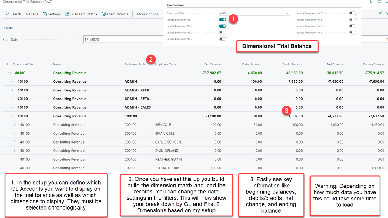 Advanced Accounting (AAC) - Dimensional Trial Balance screenshot