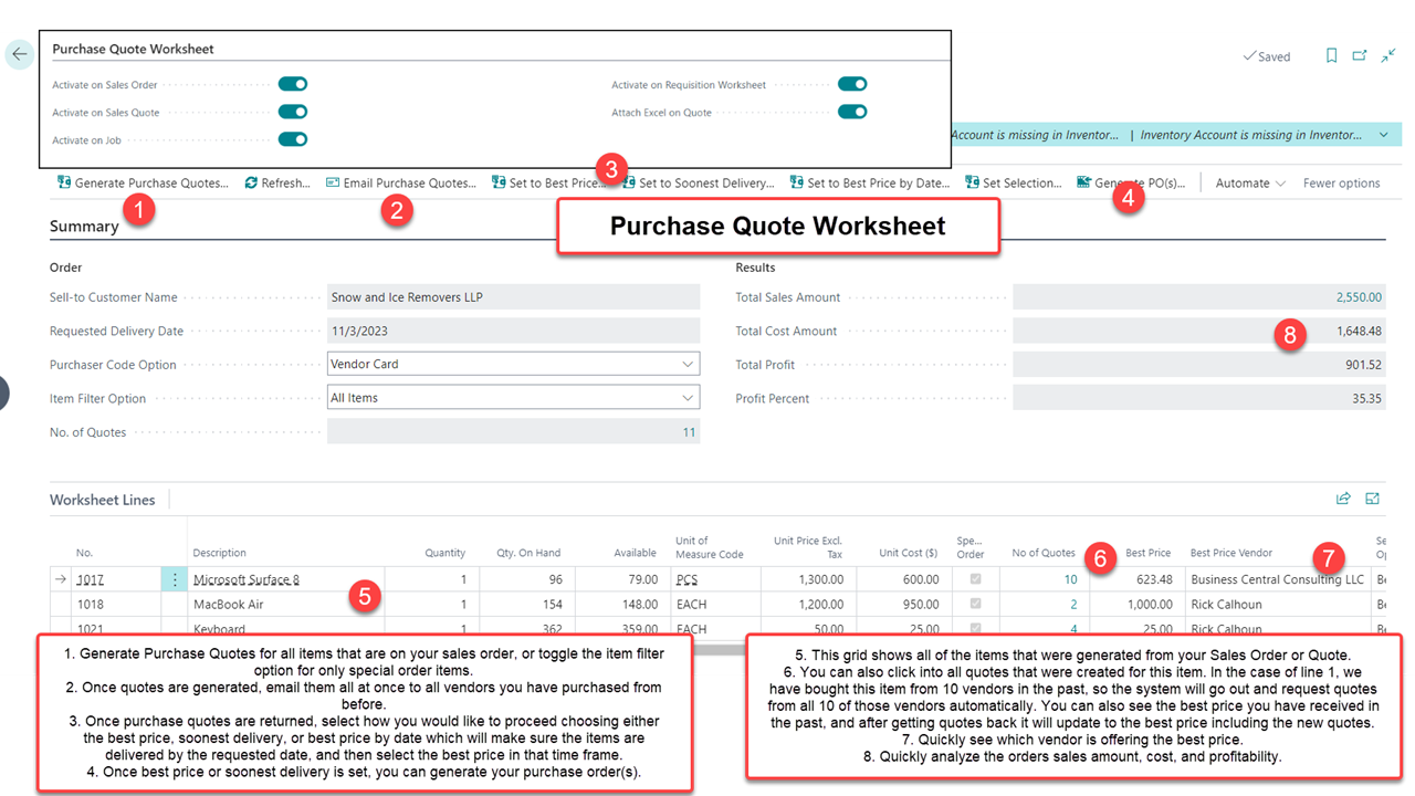 Advanced Purchasing - Purchase Quote Worksheet - ERP Connect Consulting